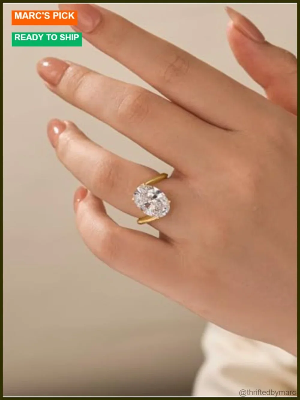 5CT Oval Cut Engagement Ring S925 Silver 14K Gold Plated Wavy Band